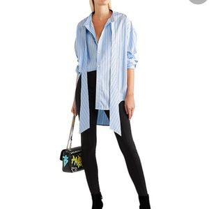 Balenciaga Blue and White Striped Asymmetrical Button-Down Shirt